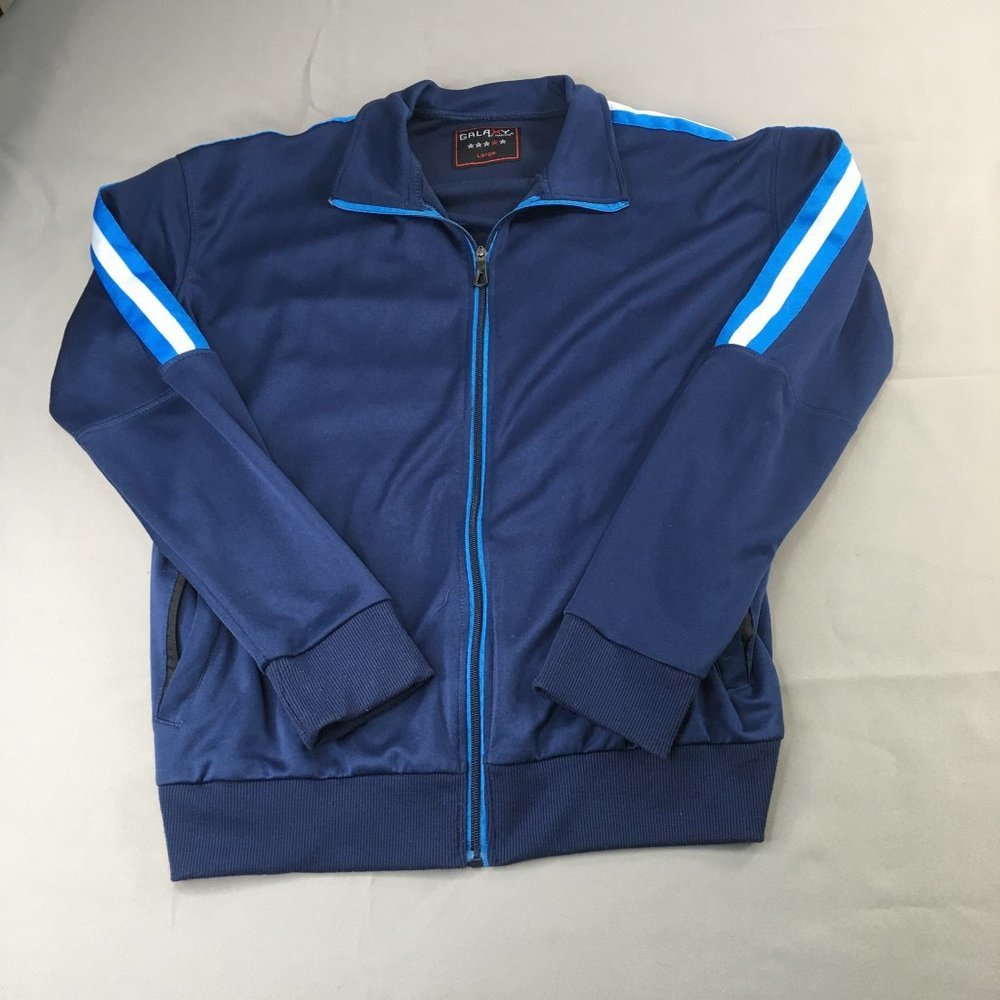 Galaxy By Harvic Mens Sweater Blue Large Full Zip Sweatshirt Jacket Warmup #1135
